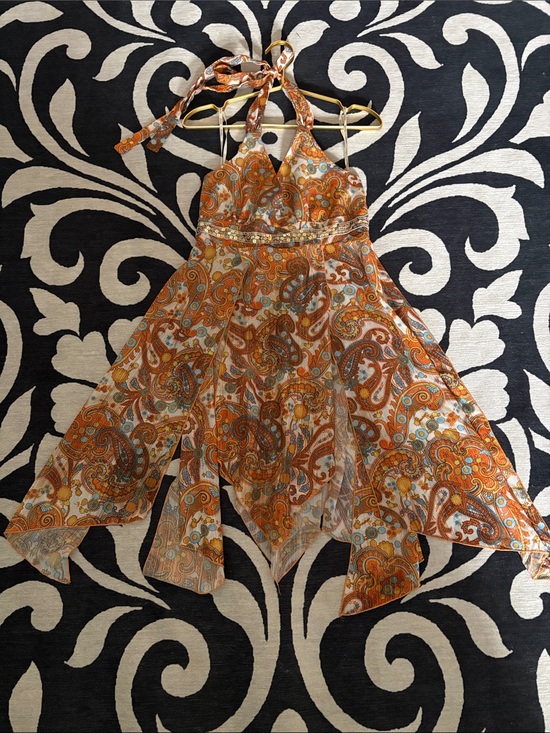 XOXO Tops - XOXO Orange Paisley Halter Handkerchief Hem Top